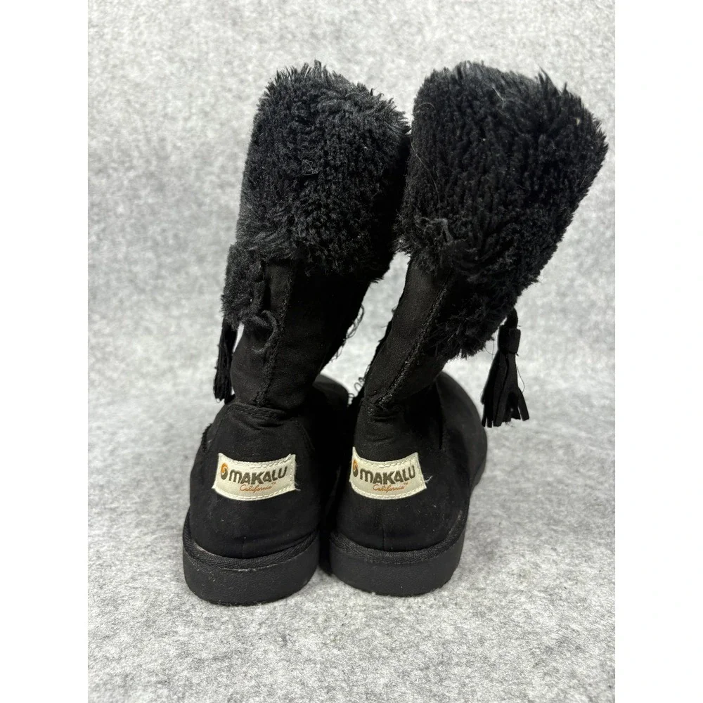 Makalu Iceland Winter Boots 4M Black Faux Fur Tassel Detail